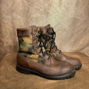 Rocky Boots Leather Camouflage Lace Up Work Boots Brown Woodland Men's 9M Camo